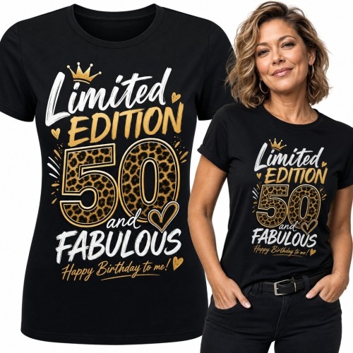 Koszulka damska na 50 urodziny - „50 and fabulous”