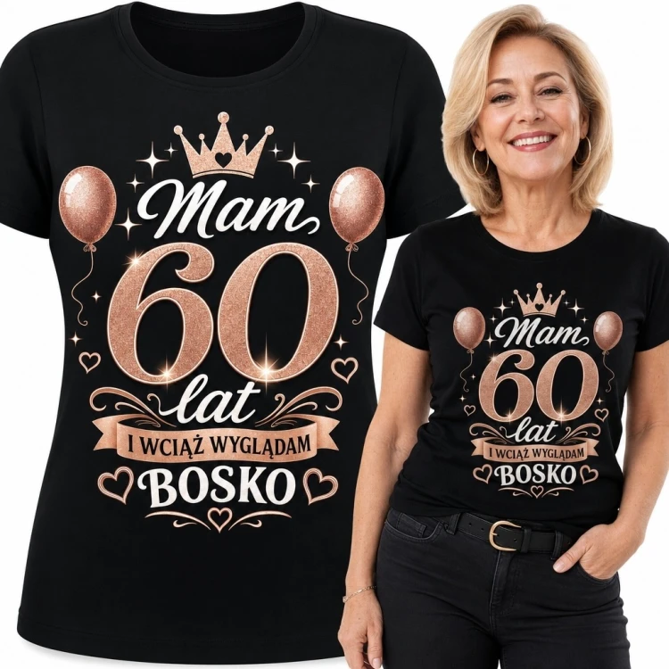 Koszulka damska dla mamy na 60 urodziny - „Mam 60 lat i wciąż wyglądam bosko”
