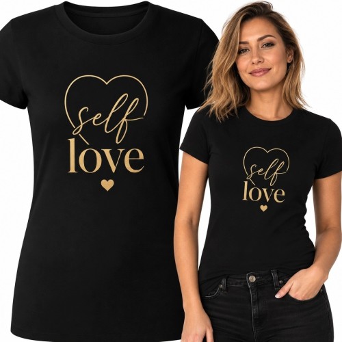Koszulka damska z sercem i napisem „Self love” - minimalistyczny motyw