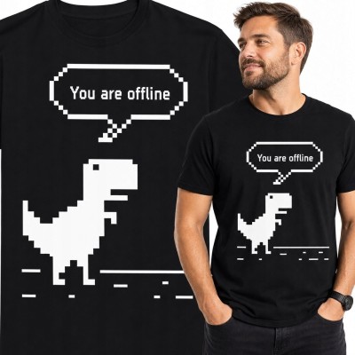 Koszulka męska z pikselowym dinozaurem „You are offline” - gamingowy motyw offline