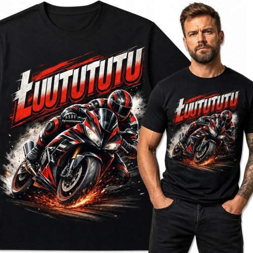 Koszulka męska dla motocyklisty „Tutututu” - sportowy motocykl w zakręcie