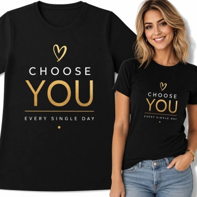 Koszulka damska z afirmacją „Choose You Every Single Day” - złote serce