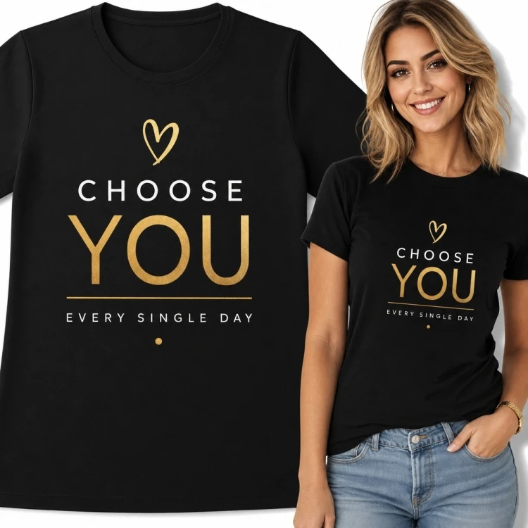 Koszulka damska z afirmacją „Choose You Every Single Day” - złote serce