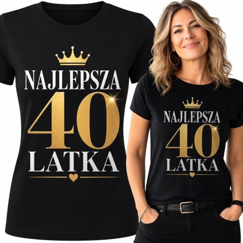 Koszulka damska na 40 urodziny „Najlepsza 40 latka” - złota liczba i korona