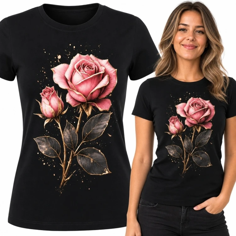 Koszulka damska z różami - elegancki motyw botaniczny