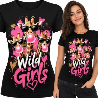Koszulka damska „Wild Girls” z trzema żyrafami w okularach