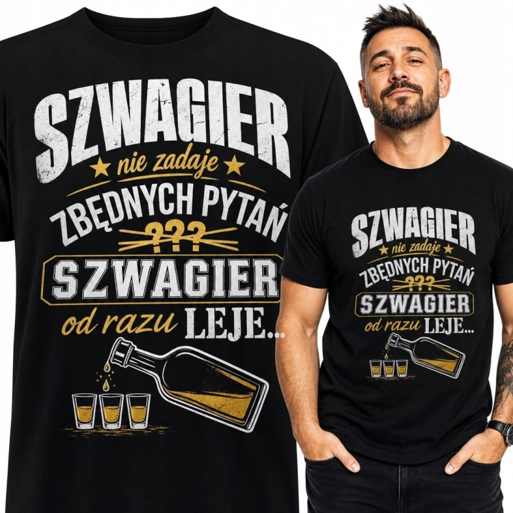 Koszulka męska dla szwagra „Szwagier od razu leje” - humor biesiadny