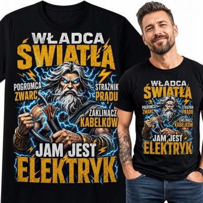 Koszulka męska dla elektryka „Jam jest elektryk” - brodaty władca światła
