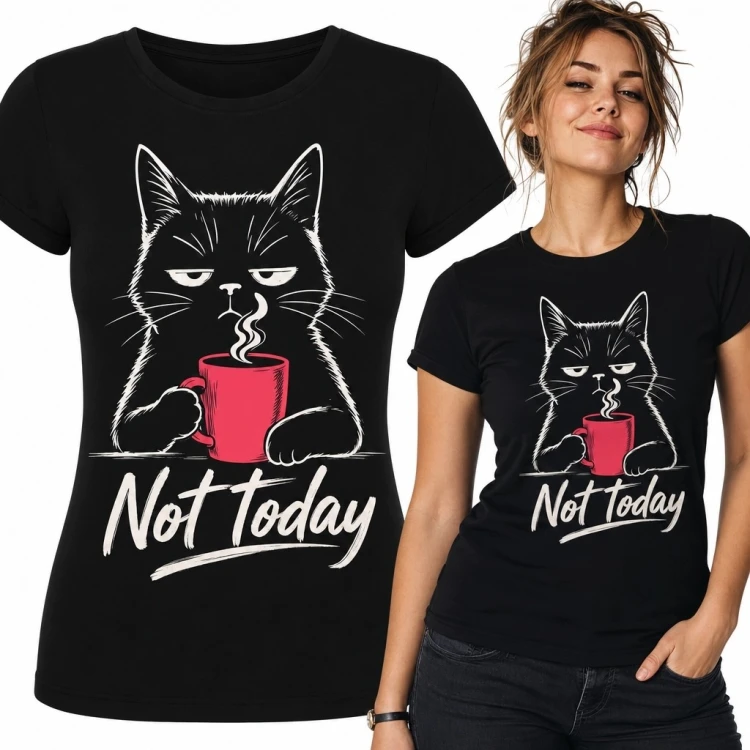 Koszulka damska z naburmuszonym kotem i napisem „Not today”