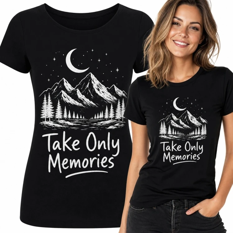 Koszulka damska z nocnym pejzażem górskim „Take Only Memories”