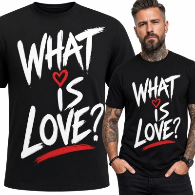 Koszulka męska z sercem i napisem „What Is Love?” - wyrazisty romantyczny nadruk