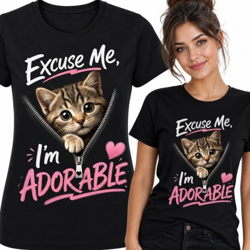 Koszulka damska z kotkiem i napisem „Excuse Me, I’m Adorable” - uroczy wzór