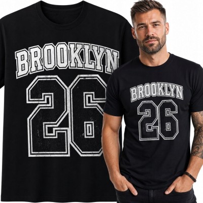 Koszulka męska „Brooklyn 26” - czarna w stylu varsity