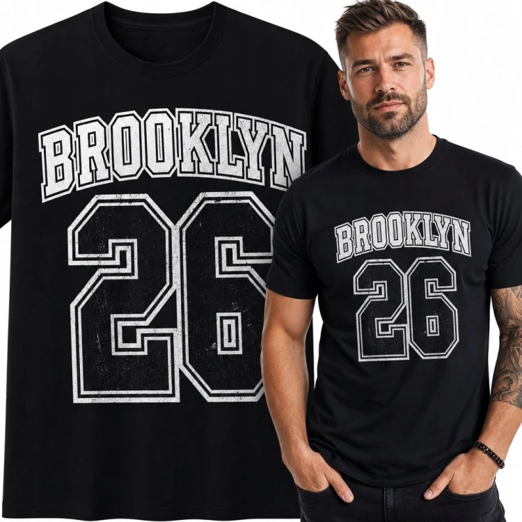Koszulka męska „Brooklyn 26” - czarna w stylu varsity
