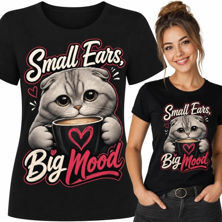 Koszulka damska z kotem - „Small Ears, Big Mood”