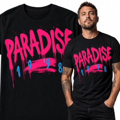Koszulka męska z graffiti „Paradise” i rocznikiem 1998 - streetwear