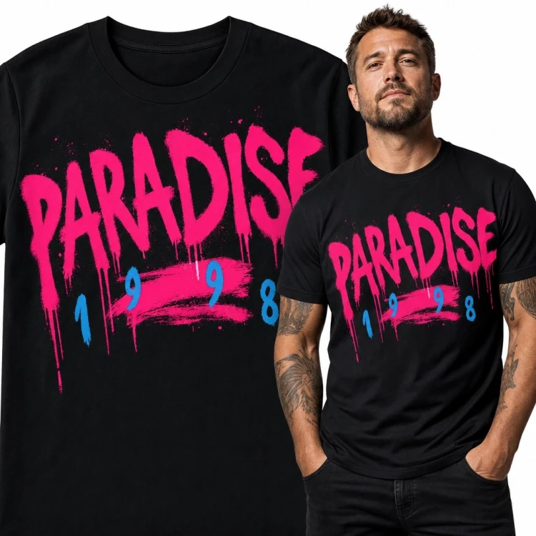 Koszulka męska z graffiti „Paradise” i rocznikiem 1998 - streetwear