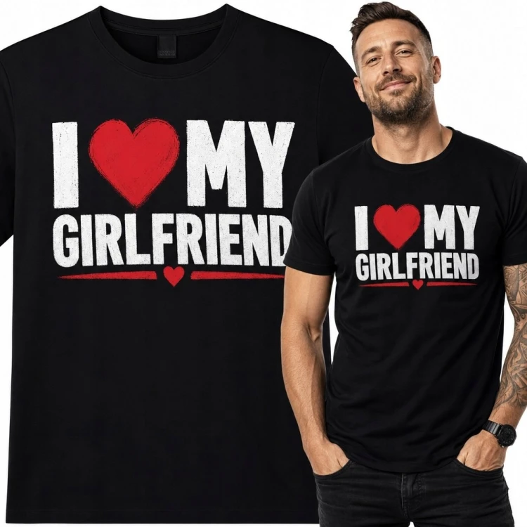Koszulka męska „I ♥ My Girlfriend” - romantyczny nadruk z sercem