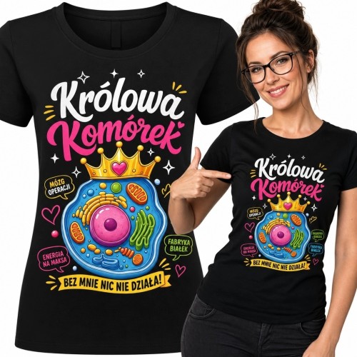 Koszulka damska z motywem biologicznym „Królowa Komórek” - humor naukowy