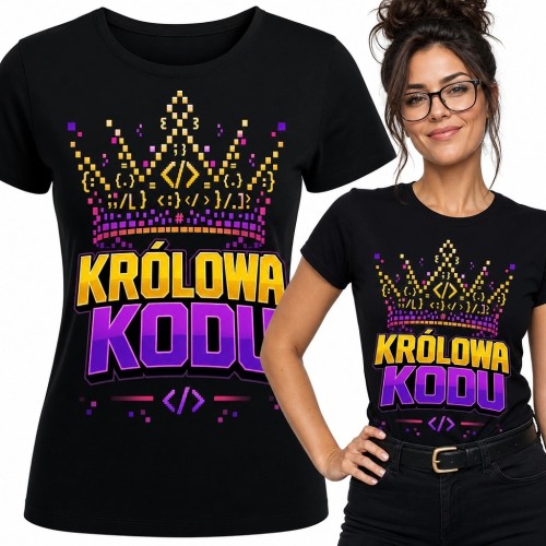 Koszulka damska dla programistki „Królowa kodu” - pikselowa korona