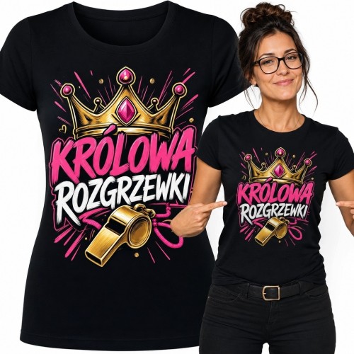 Koszulka damska dla trenerki „Królowa rozgrzewki” - z koroną i gwizdkiem