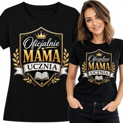 Koszulka damska „Oficjalnie MAMA UCZNIA” - korona, laur i otwarta książka