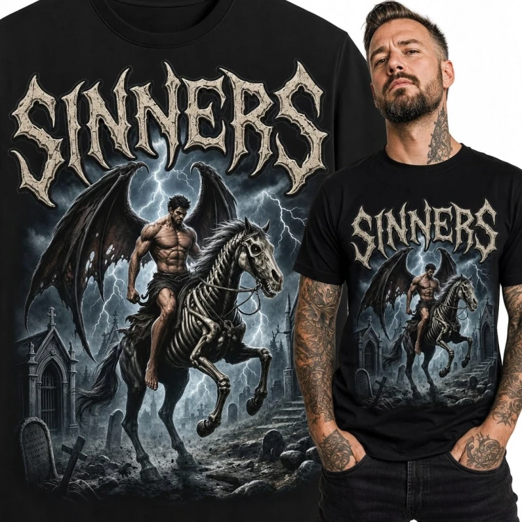 Koszulka męska „Sinners” - demoniczny jeździec na szkielecie konia