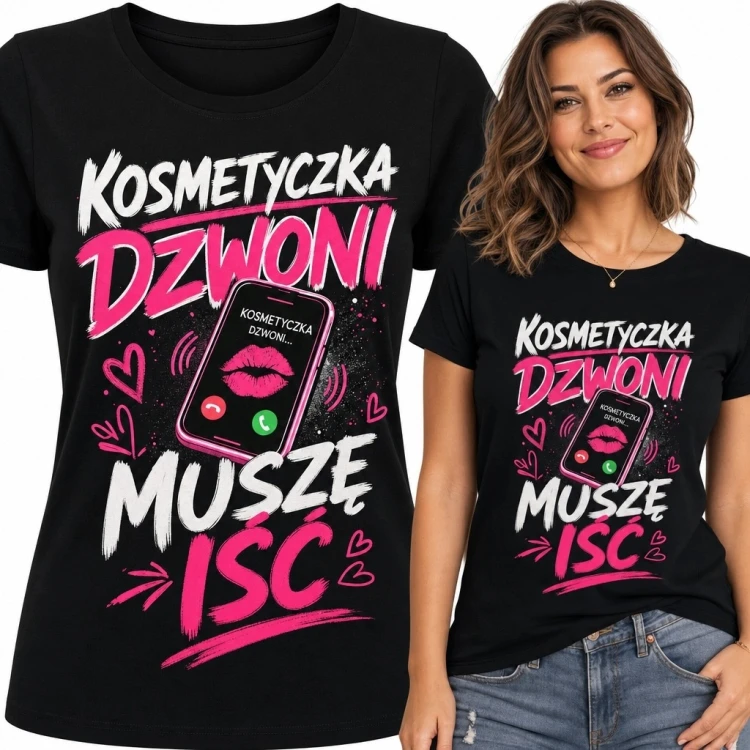 Koszulka damska z napisem „Kosmetyczka dzwoni, muszę iść”