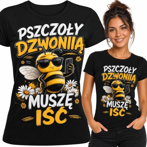 Koszulka damska dla pszczelarki „Pszczoły dzwonią muszę iść” - pszczoła ze smartfonem
