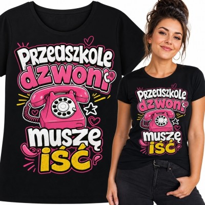 Koszulka damska dla przedszkolanki „Przedszkole dzwoni muszę iść” - telefon retro