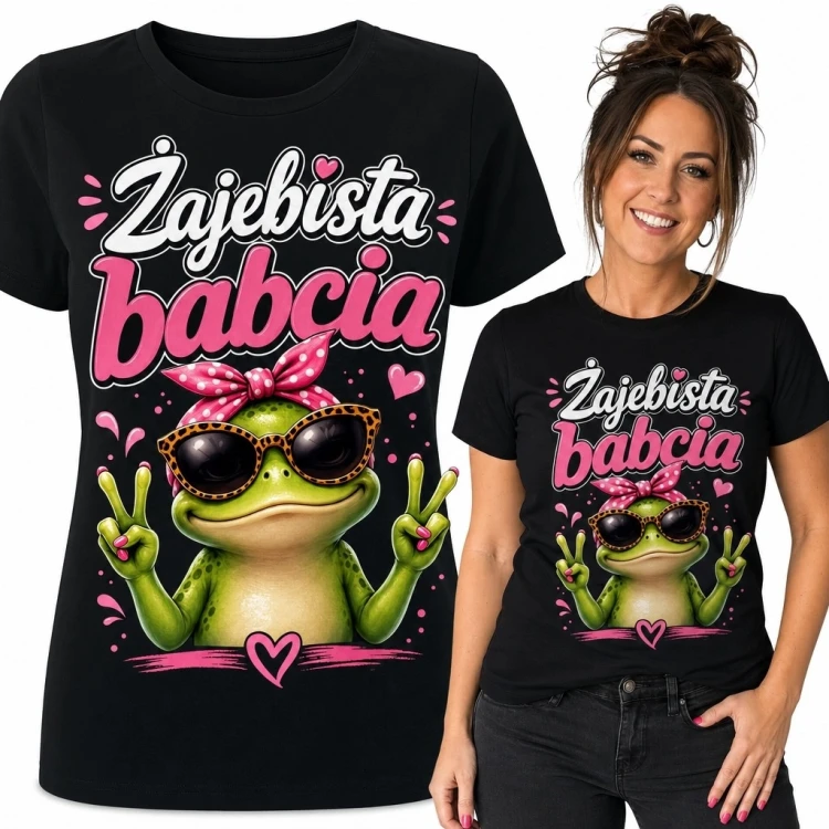 Koszulka damska dla babci z żabą i napisem „Żajebista babcia”