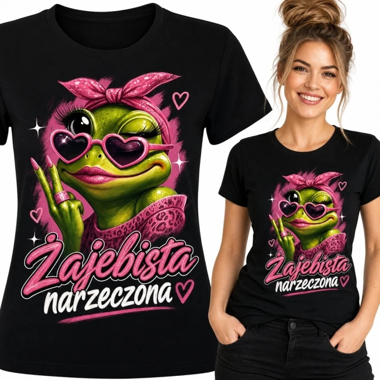 Koszulka damska z żabą „Żajebista narzeczona” - bezczelny nadruk