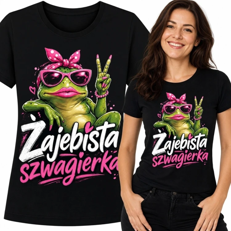 Koszulka damska dla szwagierki z żabą „Żajebista szwagierka”
