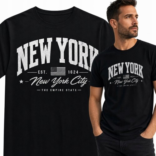 Koszulka męska „New York” z flagą USA - miejski nadruk retro