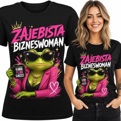Koszulka damska z żabą bizneswoman „Zajebista bizneswoman” - humorystyczny nadruk