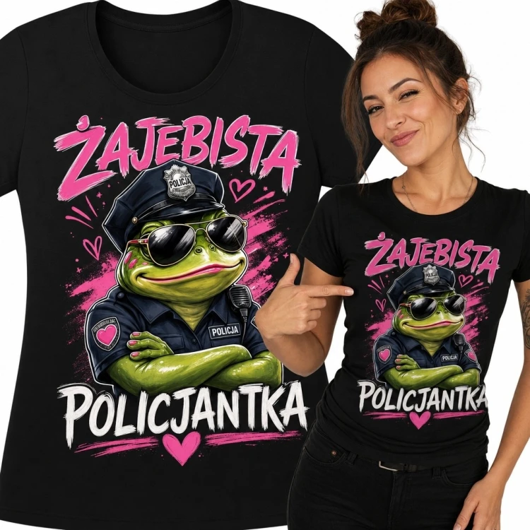 Koszulka damska z żabą policjantką „Żajebista policjantka”