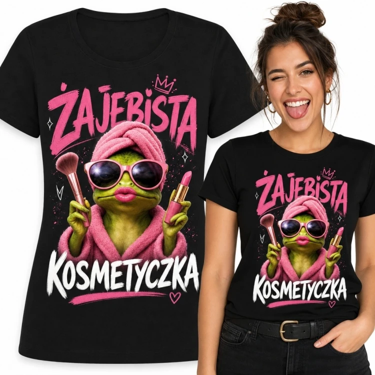 Koszulka damska „Żajebista kosmetyczka” z żółwiem glamour