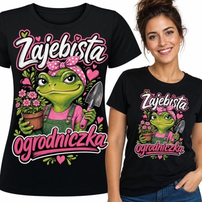 Koszulka damska dla ogrodniczki „Zajebista Ogrodniczka” - żaba z kwiatami