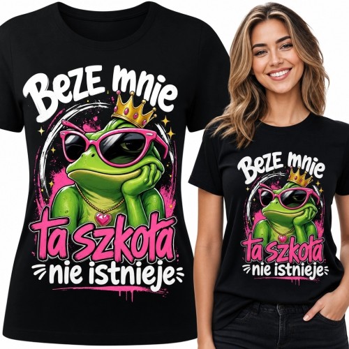 Koszulka damska z koronowaną żabą „Beze mnie ta szkoła nie istnieje” - szkolny humor