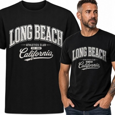 Koszulka męska „Long Beach” - kalifornijski nadruk college vintage
