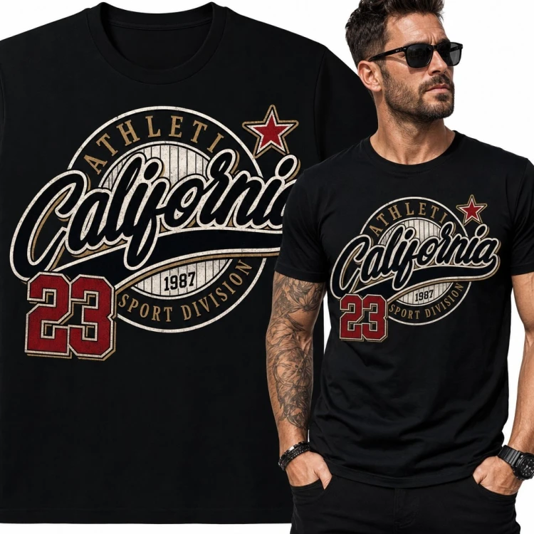 Koszulka męska „California” - sportowy styl collegiate z numerem 23