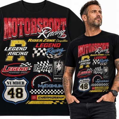 Koszulka męska „Motorsport Racing” z numerem 48 - wyścigowy wzór retro
