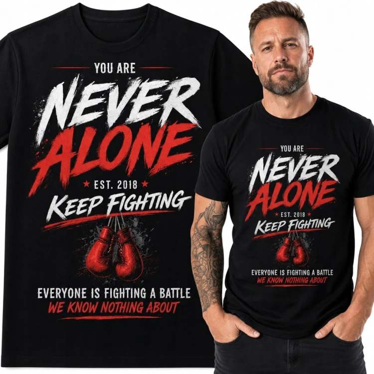 Koszulka męska z rękawicami bokserskimi „You Are Never Alone” - motyw wsparcia