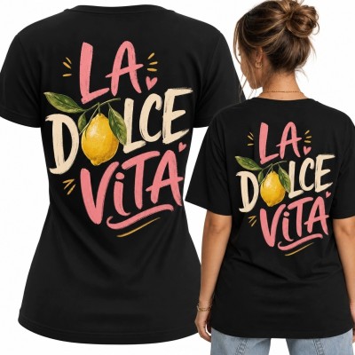 Koszulka damska z cytryną i napisem „La Dolce Vita” - duży nadruk na plecach