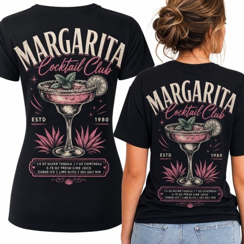 Koszulka damska z margaritą „Margarita Cocktail Club” - retro nadruk na plecach