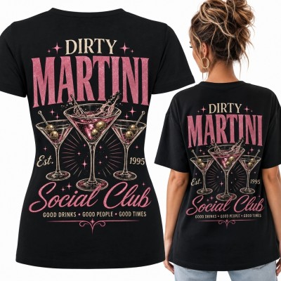 Koszulka damska z martini „Dirty Martini Social Club” - duży nadruk retro na plecach