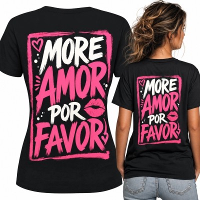 Koszulka damska „More amor por favor” - romantyczny nadruk na plecach