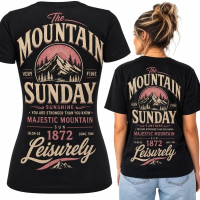 Koszulka damska z górskim nadrukiem „Mountain Sunday” - retro outdoor