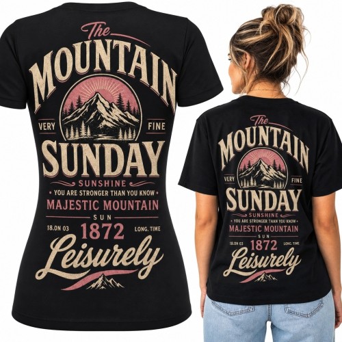 Koszulka damska z górskim nadrukiem „Mountain Sunday” - retro outdoor