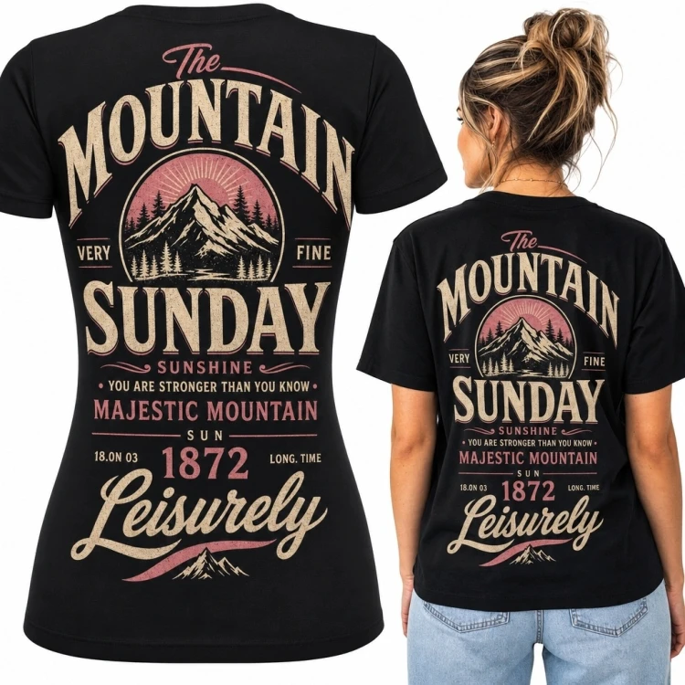 Koszulka damska z górskim nadrukiem „Mountain Sunday” - retro outdoor